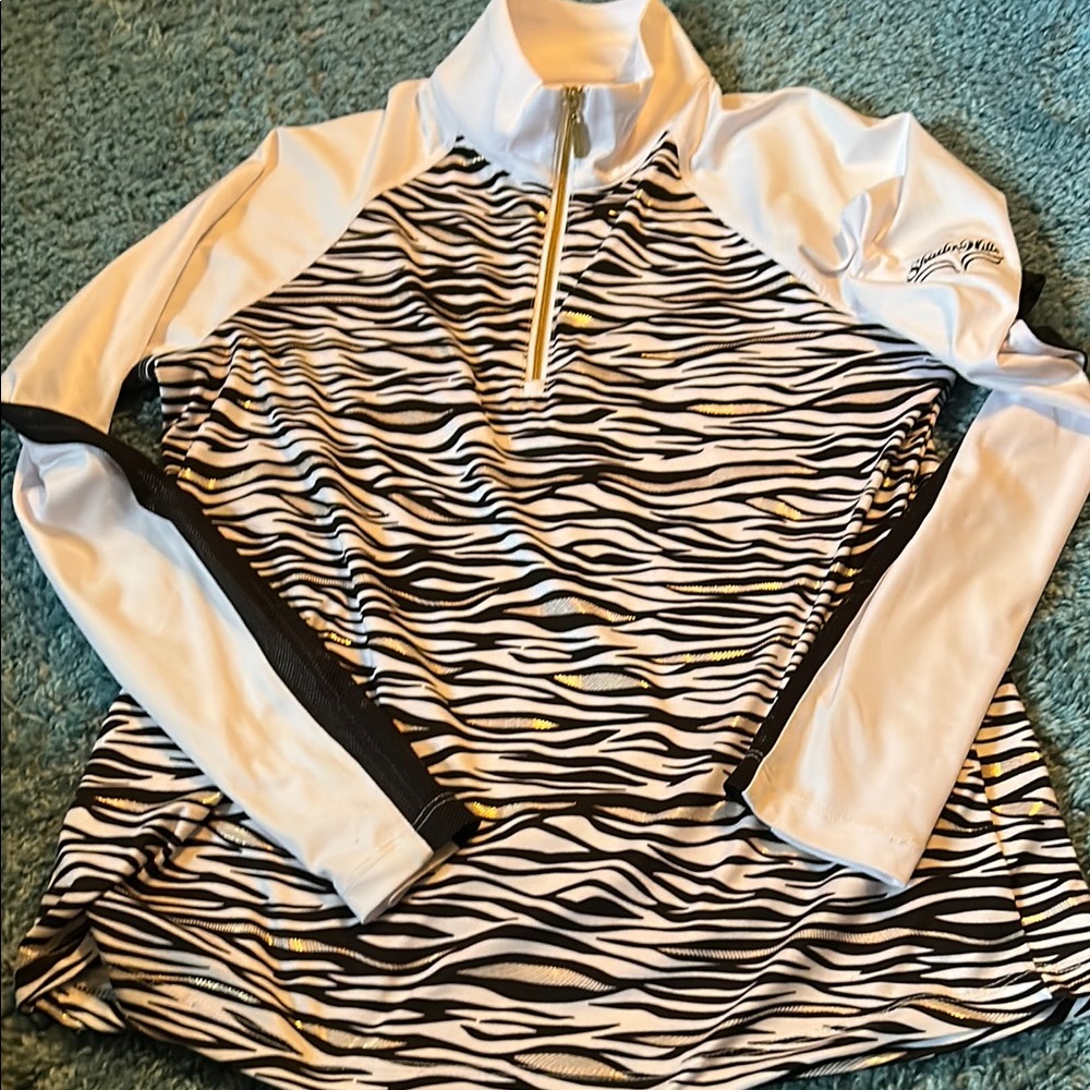 Zebra black white gold sports top